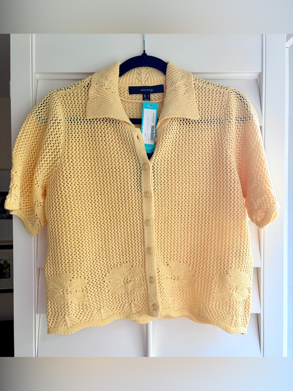 Vero Moda Butter Yellow Crochet Button-Up Top